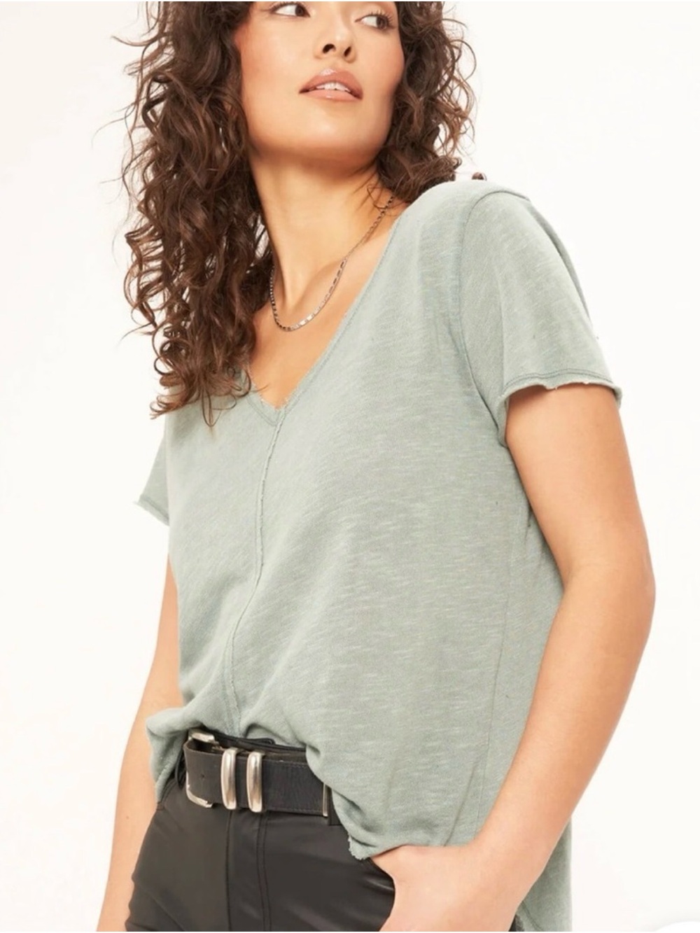 Project Social T Sage Green V-Neck Short Sleeve Tee